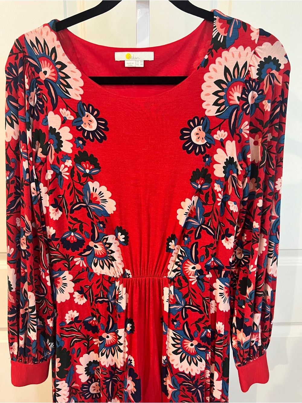 Boden Zoe Red Floral Print Jersey Long Sleeve Maxi Dress Size 4 - Picture 2 of 9